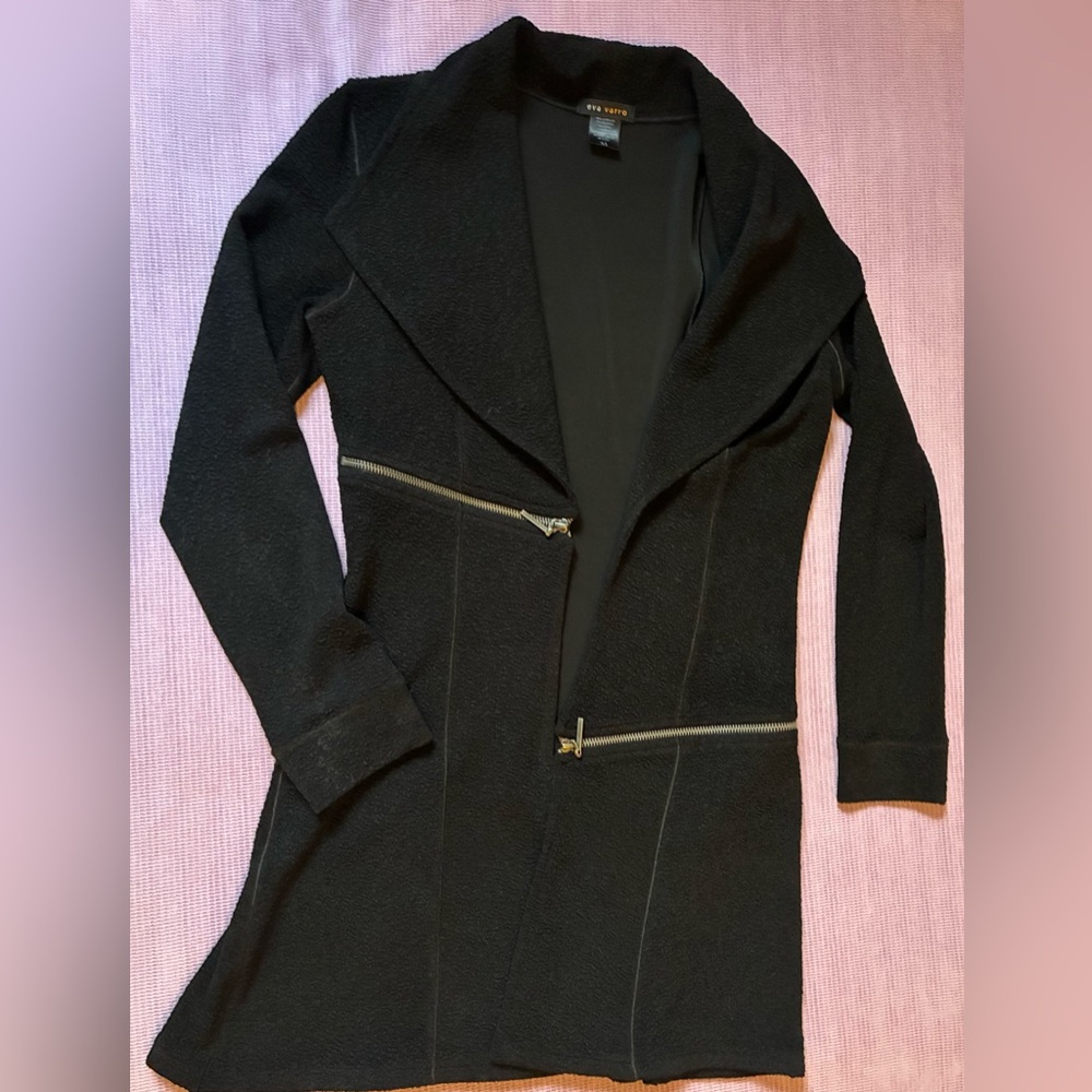 Eva Varro Black Women's Asymmetrical Coat with Zipper Accents